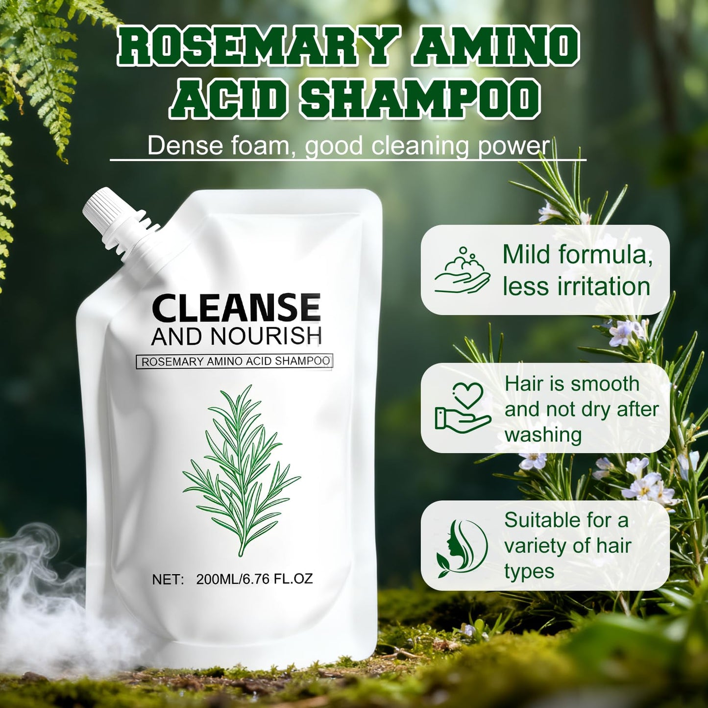 Rosemary Amino Acid Shampoo – Strengthen Scalp and Support Thinning Hair, 2-Pack (200 ml each)
