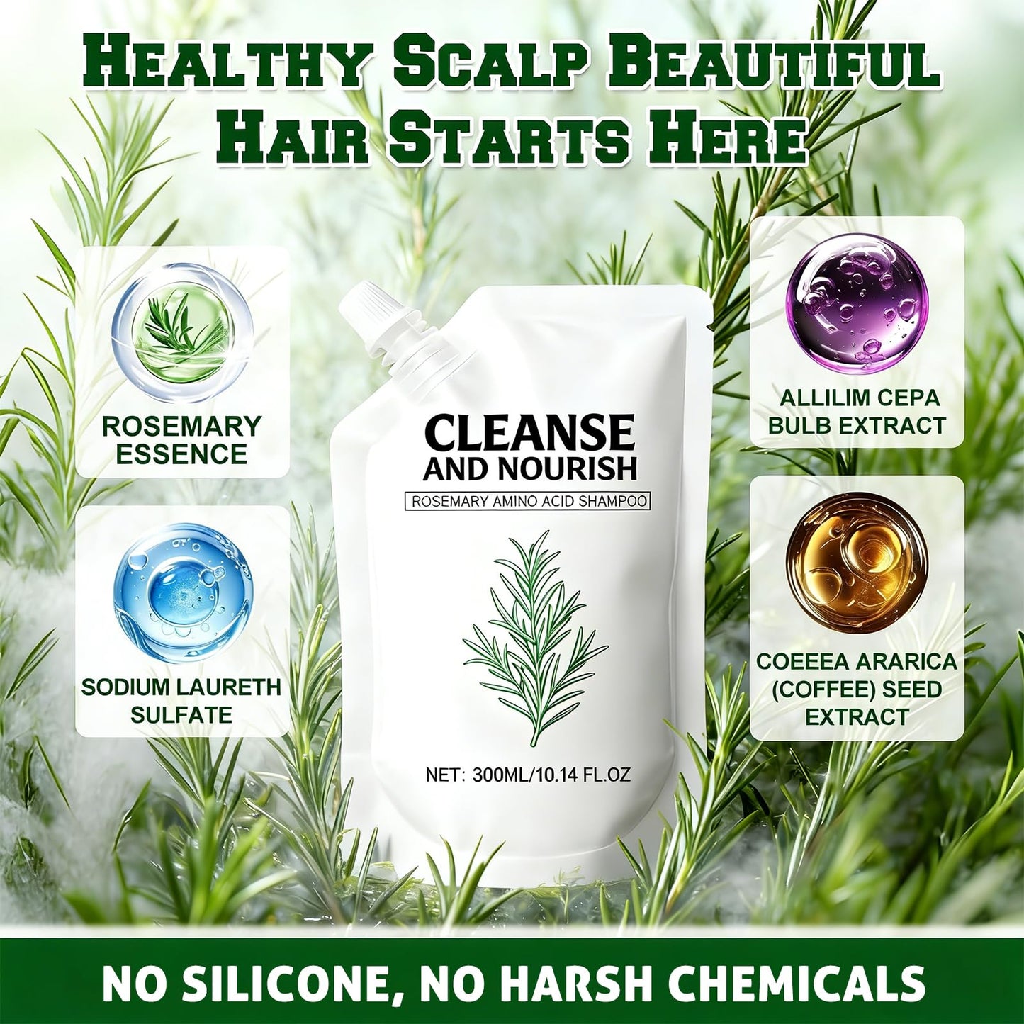 Rosemary Amino Acid Shampoo 300ml x 2 | Strengthen & Thicken Hair for Men & Women