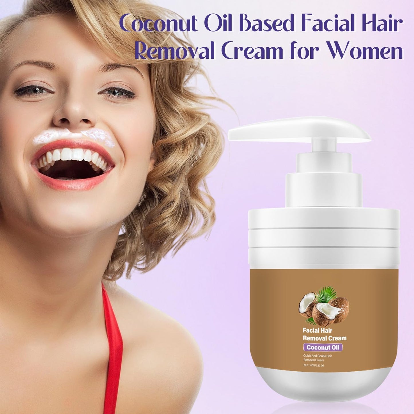 ROSINO Coconut Oil Facial Hair Removal Cream for Women | Gentle, Natural Depilatory Cream