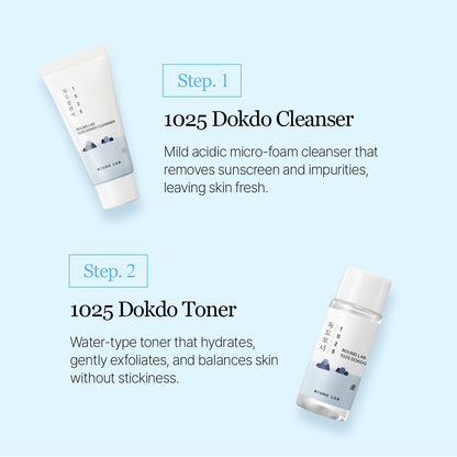 ROUND LAB 1025 Dokdo Hydrating Mini Size Kit – 4-Step Travel Skincare Set (Cleanser, Toner, Ampule, Cream)