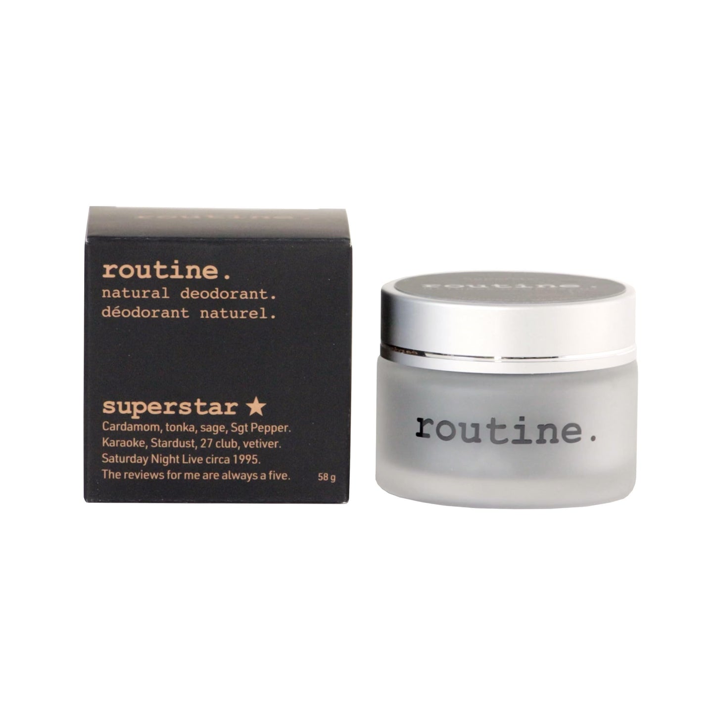 Routine Superstar Natural Deodorant for Sensitive Skin — Charcoal Formula, Tonka & Rosalina (2 oz)