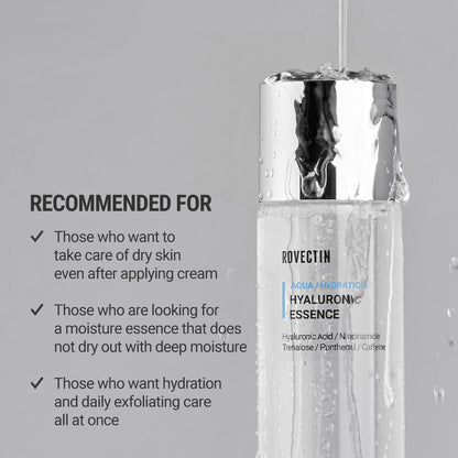 ROVECTIN Aqua Hyaluronic Essence – Hydrating Toner & Essence with 7-Layer Hyaluronic Acid Complex & Niacinamide | Vegan Korean Skincare (3.38 fl oz)