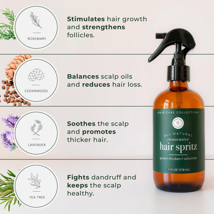 Rowe Casa Organics Restorative Hair Spritz with Witch Hazel & Essential Oils — Natural Hair Thickener, 4 Fl Oz