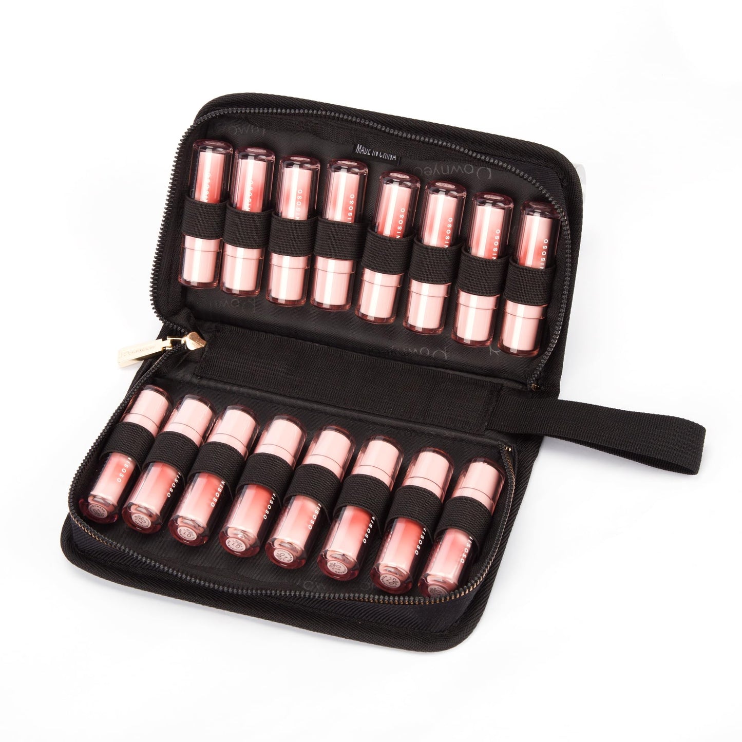 ROWNYEON Lipstick Organizer Bag — 16-Slot Short Lipstick Travel Case, Gold Zipper