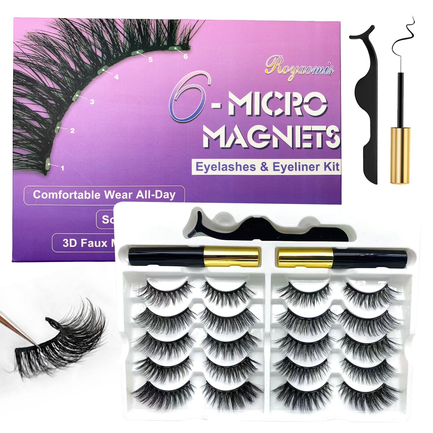 Royaomis 10 Pairs Cat-Eye Magnetic Eyelashes with Eyeliner – Natural Look & All-Day Hold
