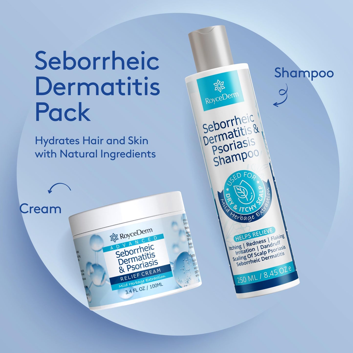 Roycederm Seborrheic Dermatitis & Psoriasis Scalp Treatment Kit – Shampoo and Cream for Dry Itchy Scalp