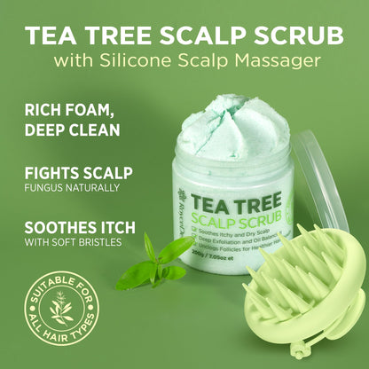 Roycederm Tea Tree Scalp Scrub with Scalp Massager Brush – Deep Cleansing Pre-Shampoo Treatment