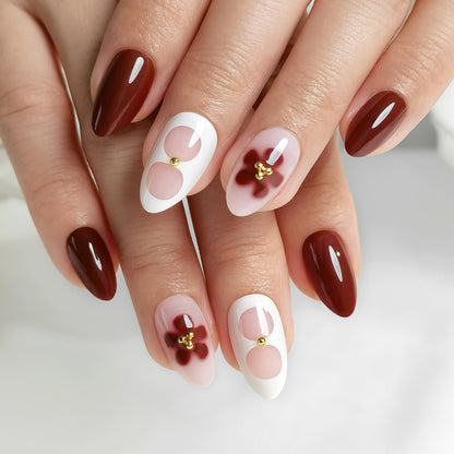 RPNZL Blossom Press On Nails – Floral Almond UV Finish, 32 Nails, 16 Sizes