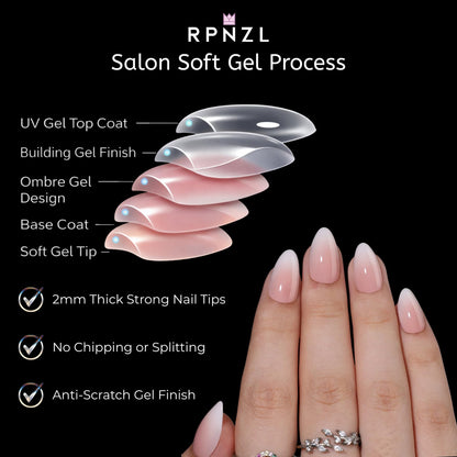 RPNZL Press On Nails Cappuccino – Ombre French Tip, UV Finish, 32 Nails Kit
