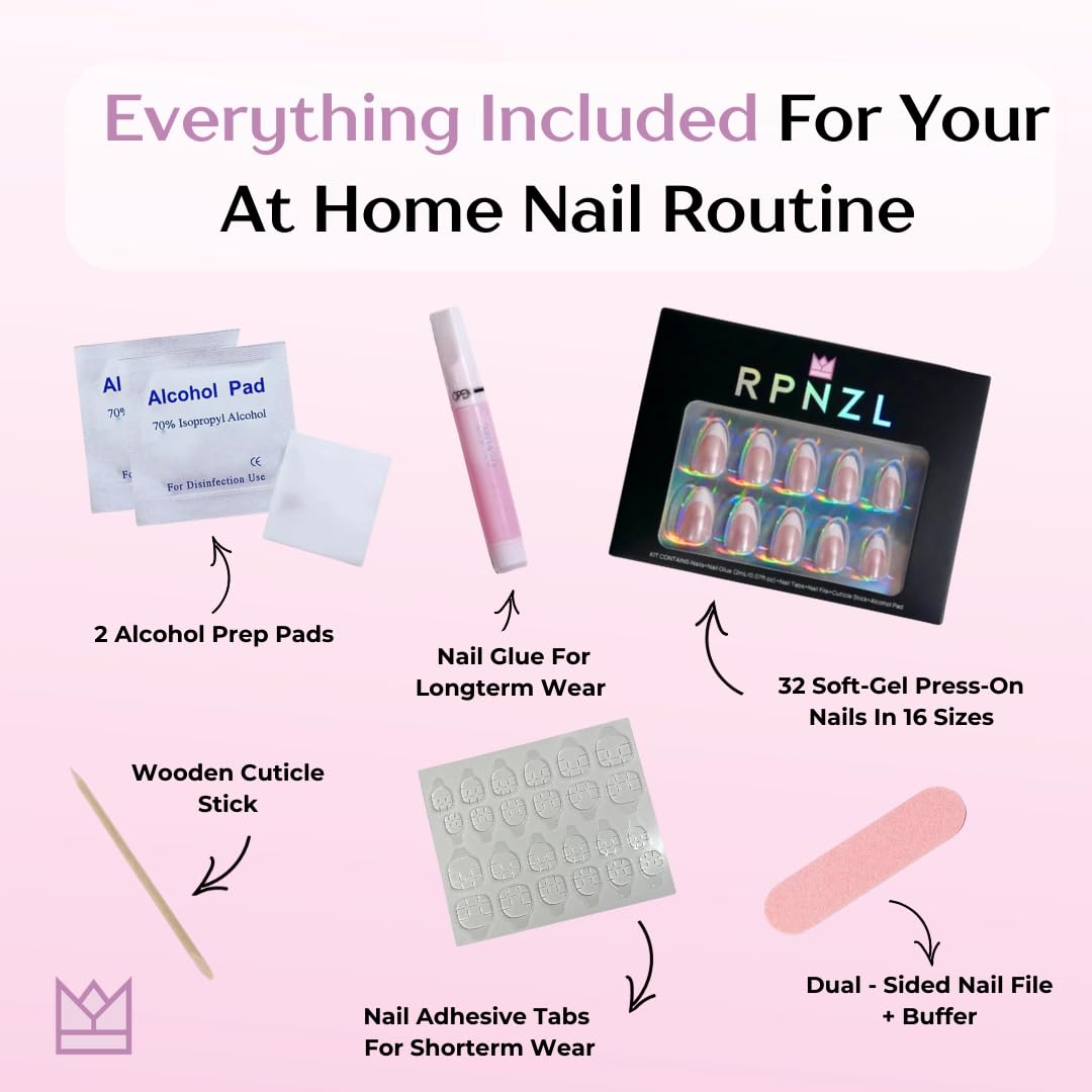RPNZL Love Beam Press On Nails – Heart Cat Eye, UV Finish Almond, 32 Nails Kit