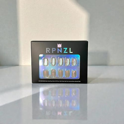 RPNZL Press On Nails - Opal Chrome Cateye High Gloss Square | 32 Nails, 16 Sizes, Glue & Tabs