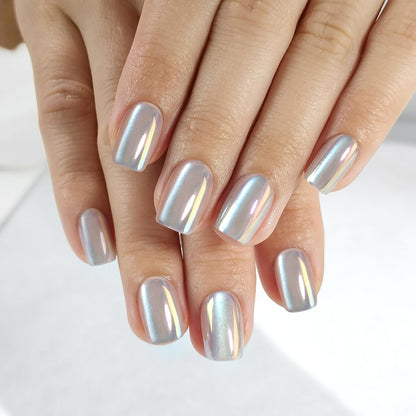 RPNZL Press On Nails - Opal Chrome Cateye High Gloss Square | 32 Nails, 16 Sizes, Glue & Tabs