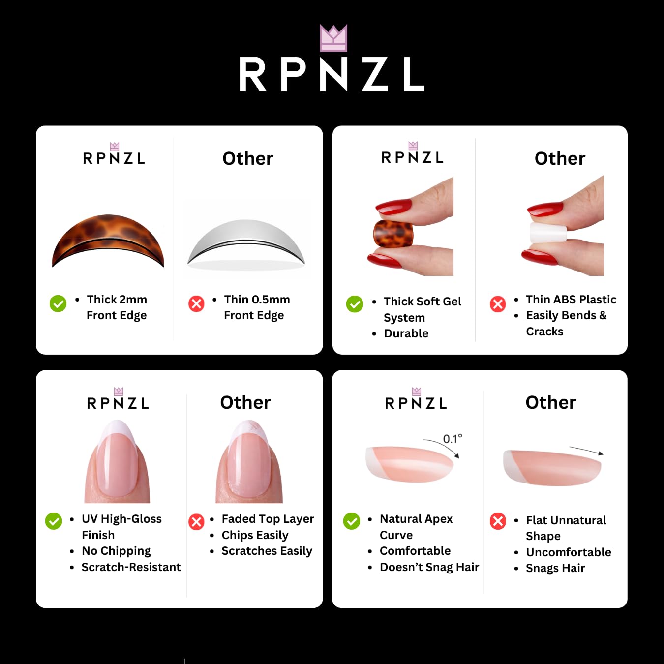 RPNZL Press On Nails - Pearl | Bubble Bath Medium Almond, Reusable Salon-Quality Kit (32 Nails, 16 Sizes)