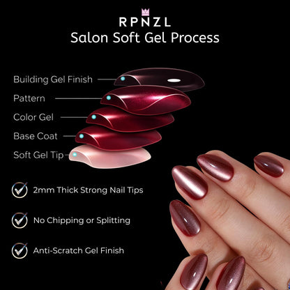 RPNZL Sorbet Almond Cat Eye UV Finish Press On Nails – 32 Nails, 16 Sizes Kit