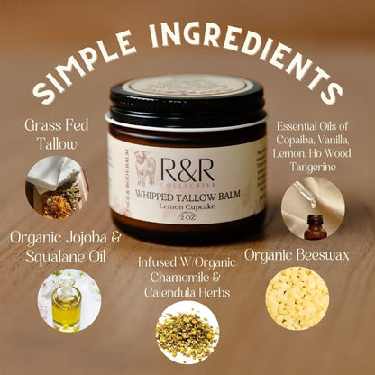 R&R Collective Handmade Lemon Cupcake Tallow Balm — 100% Grass-Fed, 2 fl oz