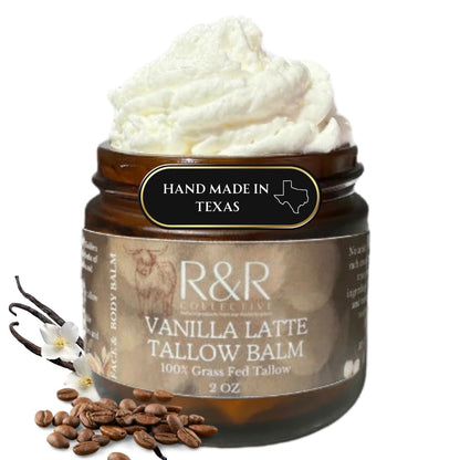 R&R Collective Vanilla Latte Tallow Face Moisturizer – Grass-Fed Beef Tallow Balm with Coffee & Vanilla for Dry & Sensitive Skin