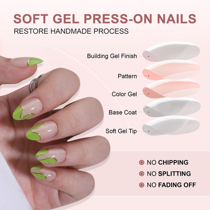 RTKHFZE Press On Nails Almond – French Tip Short with Gold Foil (16 Sizes) | Glue-On