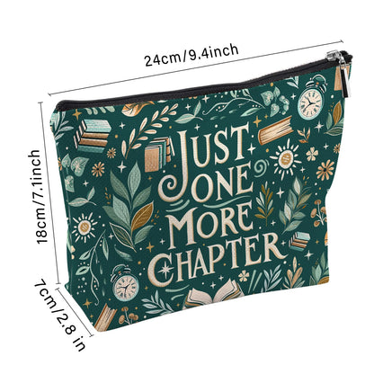 RTTLALUO Reading Cosmetic Bag for Book Lovers — Green Canvas Pouch with Zipper