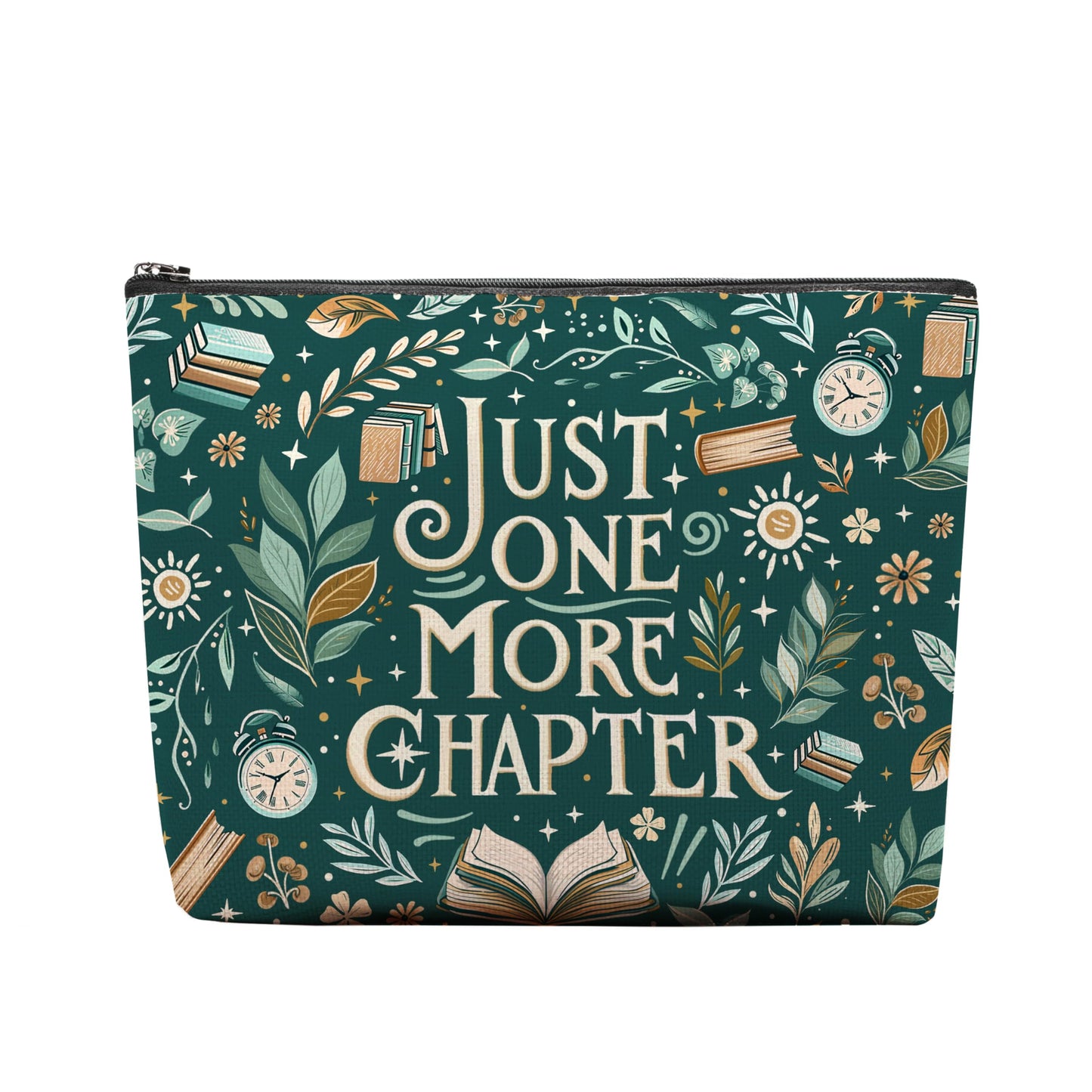 RTTLALUO Reading Cosmetic Bag for Book Lovers — Green Canvas Pouch with Zipper