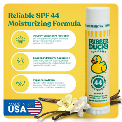 Rubber Ducky Lip Balm SPF 44 | Water-Resistant, Vegan, Vanilla Flavor | All-Season Broad Spectrum for Lips