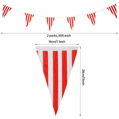 RUBFAC 170ft Red & White Striped Pennant Banner | 120 Flags, Reusable Carnival Decorations