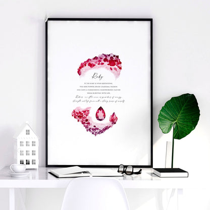 Ruby Birthstone significance framed wall art print