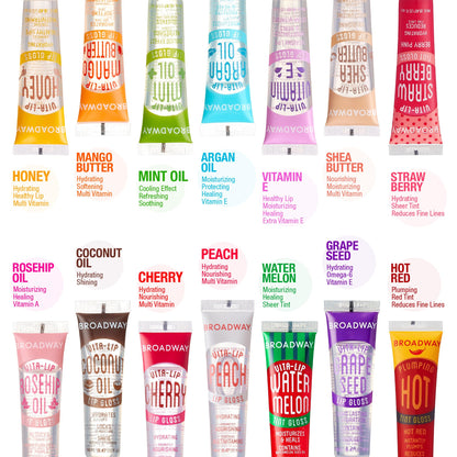 Ruby Kisses Broadway Vita-Lip Clear Lip Gloss – Ultra Hydrating, High Shine, 12-Pack