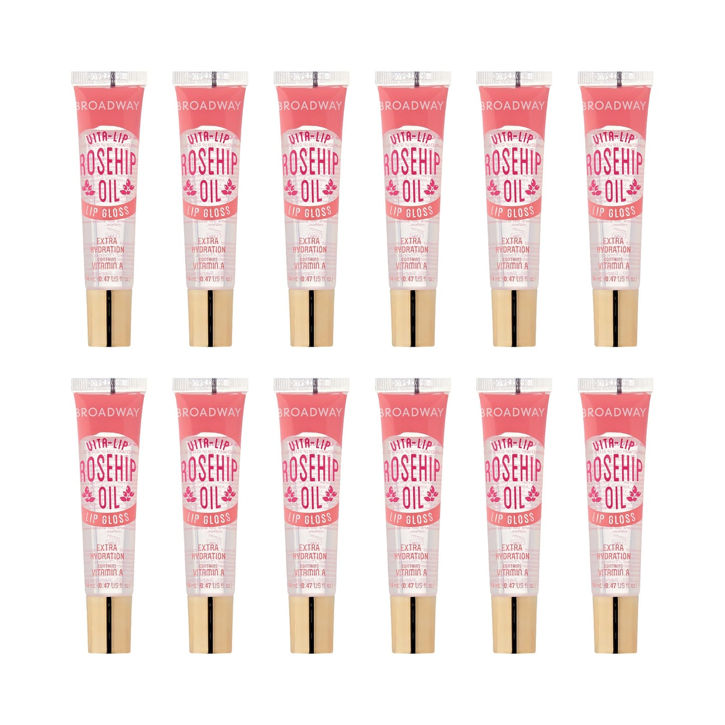 Ruby Kisses Broadway Vita-Lip Clear Lip Gloss with Rosehip Oil – Ultra-Hydrating, High-Shine (12 Pack)