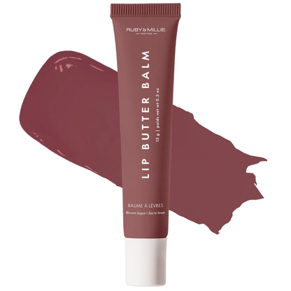 Ruby & Millie Tinted Lip Balm Brown Sugar – Hydrating Glossy Vegan Lip Butter, 0.5 oz