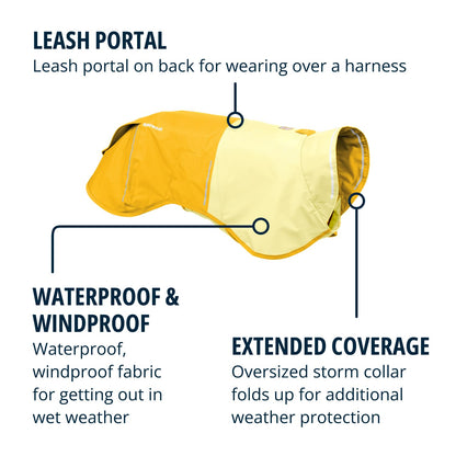 Ruffwear Sun Shower Dog Raincoat - All-Weather Waterproof, Windproof, Lightweight (Mineral Yellow) - Large