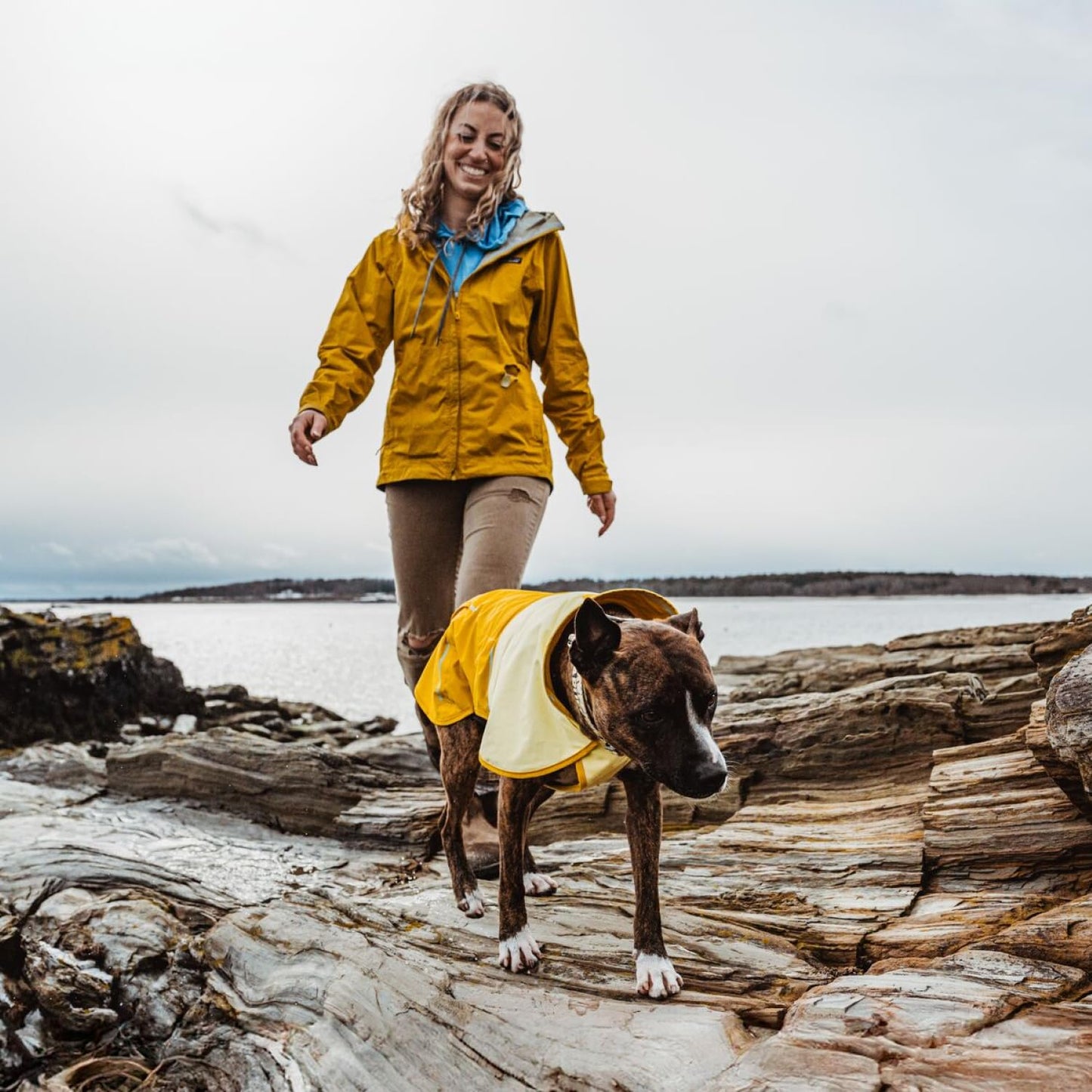 Ruffwear Sun Shower Dog Raincoat - All-Weather Waterproof, Windproof, Lightweight (Mineral Yellow) - Large