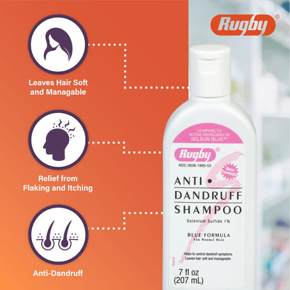 Rugby Selenium Sulfide Anti-Dandruff Shampoo – Blue Formula for Normal Hair (7 oz, 3-Pack)