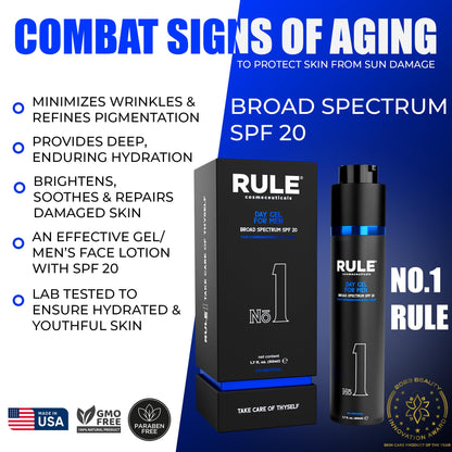 RULE COSMECEUTICALS No.1 Day Gel for Men – 10-in-1 Anti-Aging SPF 20 Moisturizer