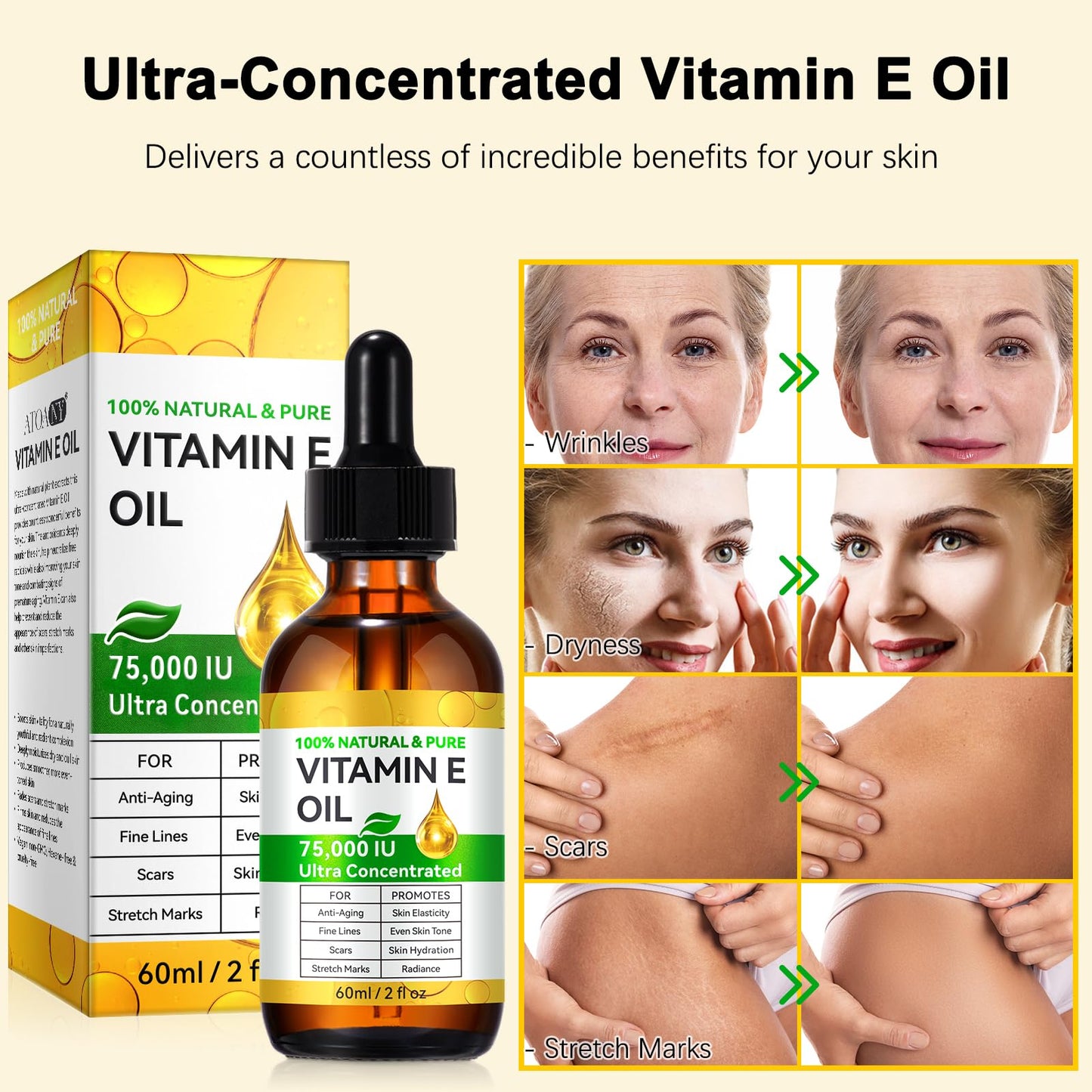 Rulviou Essential Vitamin E Oil for Skin – 75,000 IU Pure Vitamin E, 2 oz