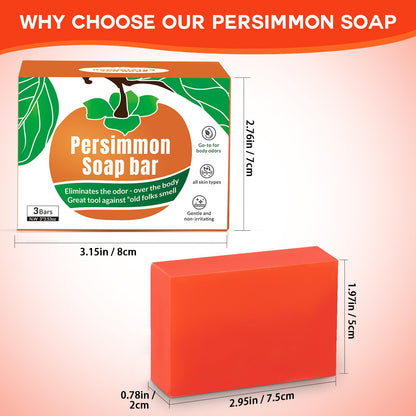 Runsidan 3 PCS Persimmon Soap Bar for Body Odor Control | Natural Deodorant Bath Soap