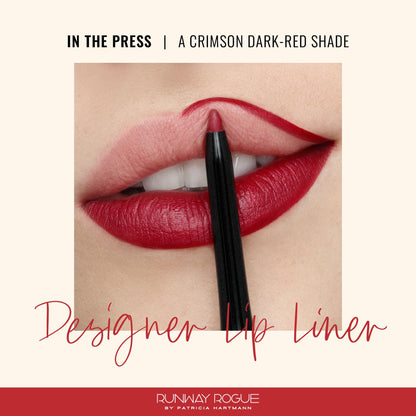 Runway Rogue Designer Liner Lip Pencil – Matte Crimson Lip Liner with Built-In Sharpener (In the Press)
