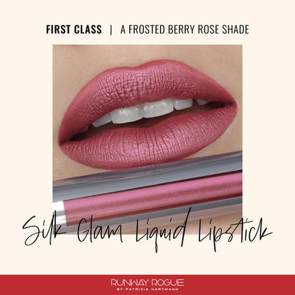 Runway Rogue Silk Glam Liquid Lipstick – First Class Frosted Berry-Rose | Long-Wear Lip Color