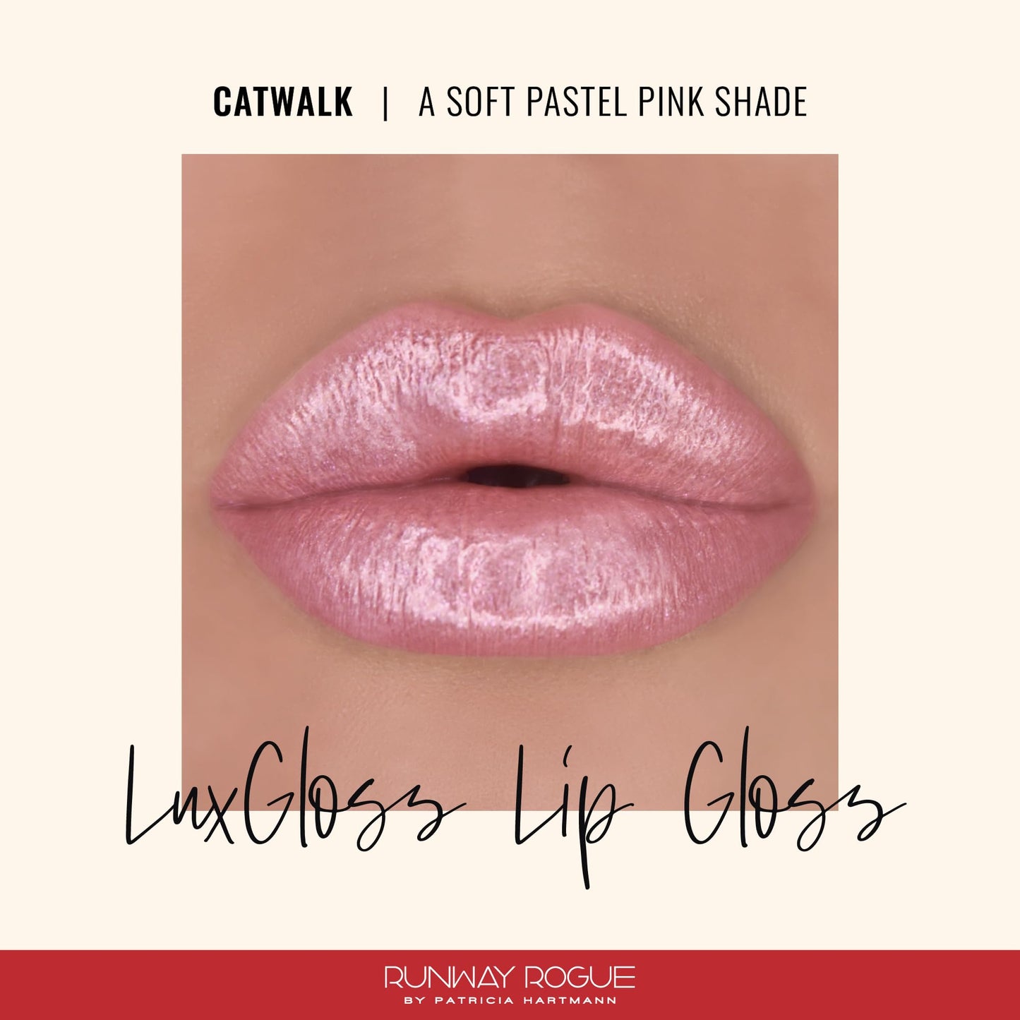 Runway Rogue LuxGloss Catwalk – High-Pigment Shimmer Lip Gloss in Soft Pastel Pink