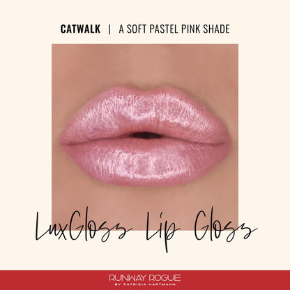 Runway Rogue LuxGloss Catwalk – High-Pigment Shimmer Lip Gloss in Soft Pastel Pink