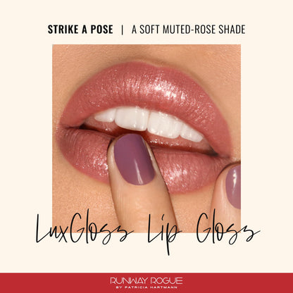 Runway Rogue LuxGloss Strike a Pose Lip Gloss – High-Pigment Muted-Rose Shine (Vegan)