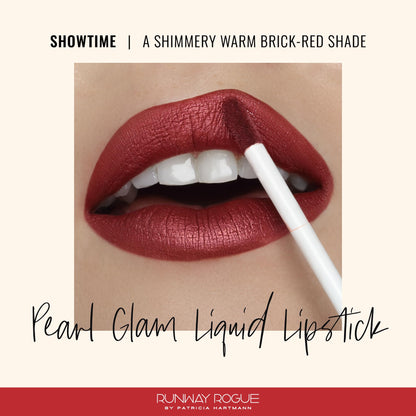 Runway Rogue Pearl Glam Showtime Long Wear Shimmer Lipstick | Metallic Warm Brick-Red
