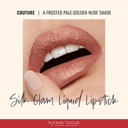 Runway Rogue Silk Glam Couture Lipstick – Long-Wear Frosted Golden-Nude