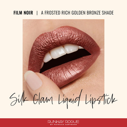 Runway Rogue Silk Glam Liquid Lipstick – Film Noir Frosted Golden-Bronze, Long-Wear