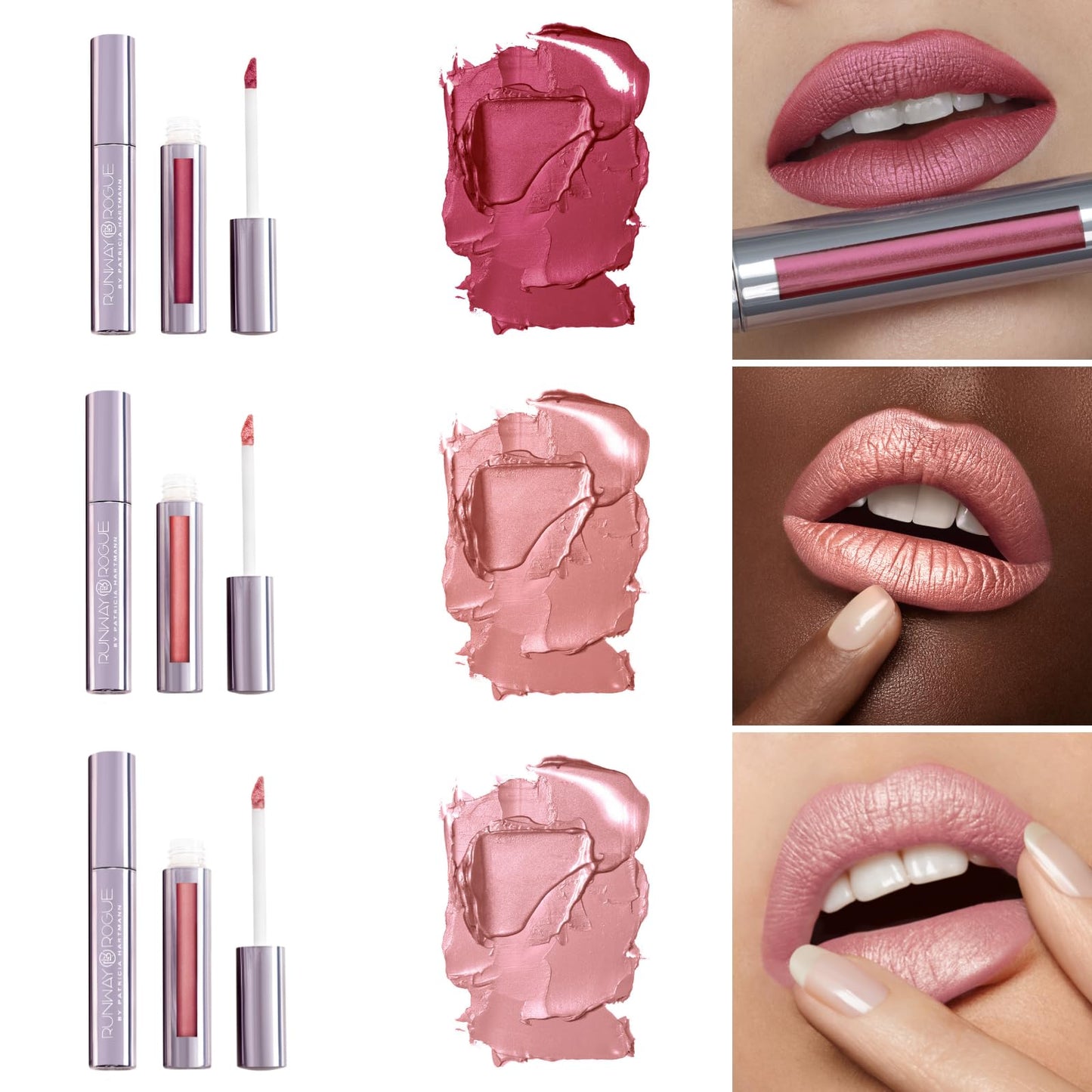 Runway Rogue Silk Glam Liquid Lipstick Trio – Long-Wear Frosted Shades in First Class, Jet Set, Trophy Wife