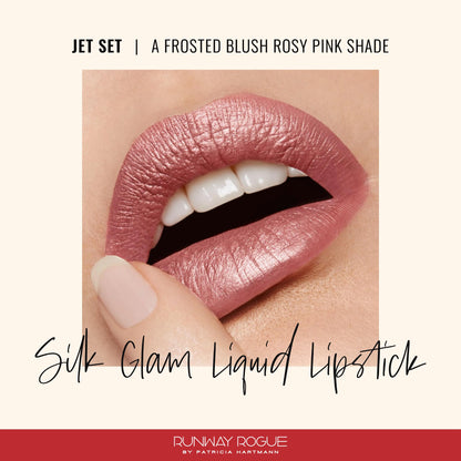 Runway Rogue Silk Glam Liquid Lipstick – Jet Set Frosted Rosy-Pink, Long-Wear