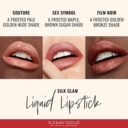 Runway Rogue Silk Glam Liquid Lipstick Lip Trio — Couture, Sex Symbol, Film Noir | Long-Wear Frosted Lipsticks