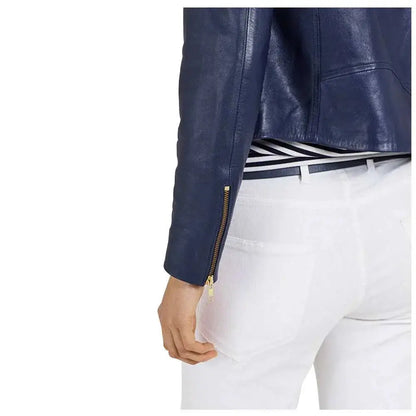 Women’s Ruth Langsford Blue Leather Biker Jacket