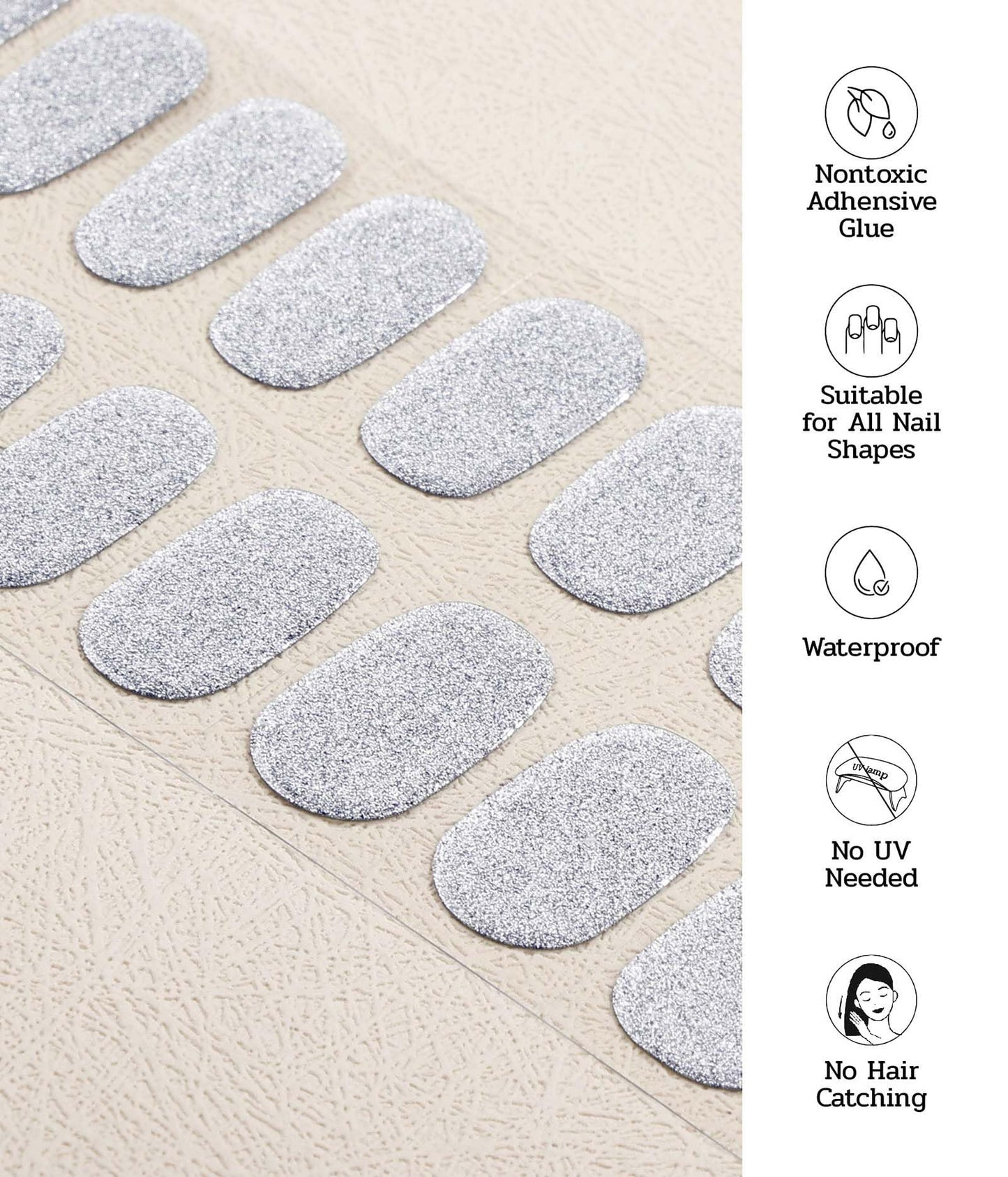 ruyeefam Nail Polish Strips – 22 Pcs Salon-Quality Gel Nail Wraps (Lunar Surface Light Grey)