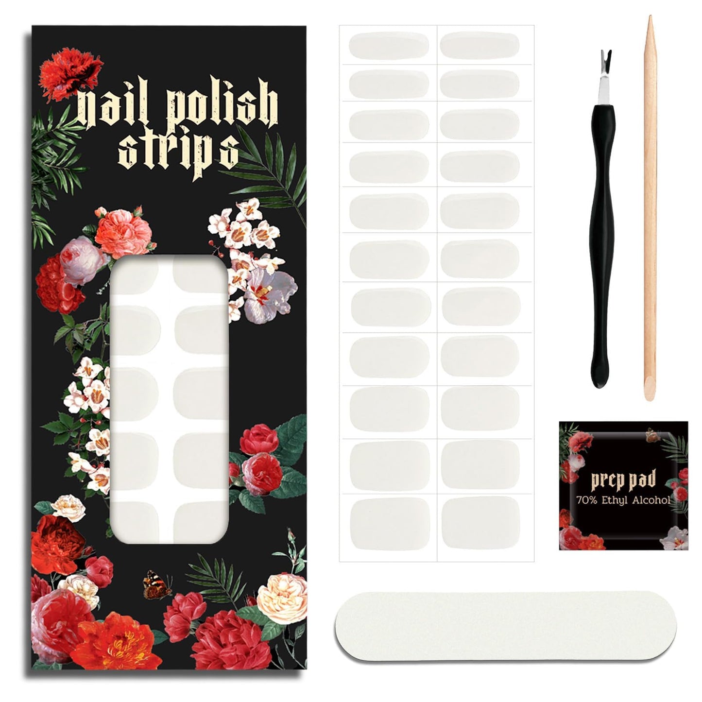Ruyeefam Nail Polish Strips – No UV Lamp Needed, 22 Pcs Salon Gel Nail Stickers (Moonlight White)