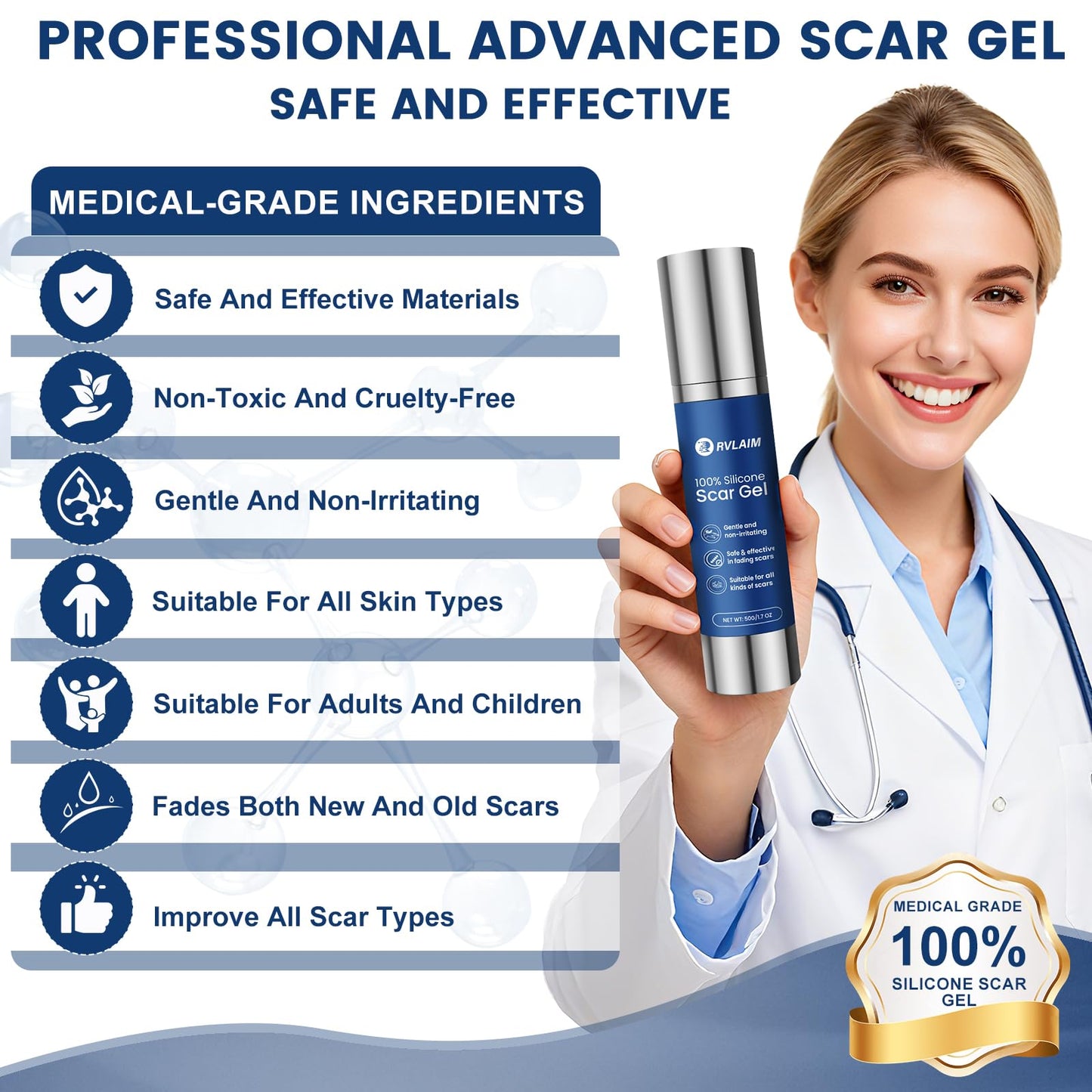 Rvlaim 100% Silicone Scar Gel – Advanced Scar Care, 1.7 oz (50 ml)